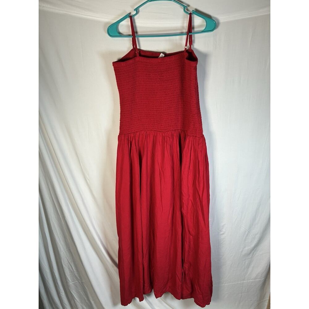 The Drop Size XL NWT Red Smocked Bodice Spaghetti Strap Maxi Dress Linen - Picture 2 of 10